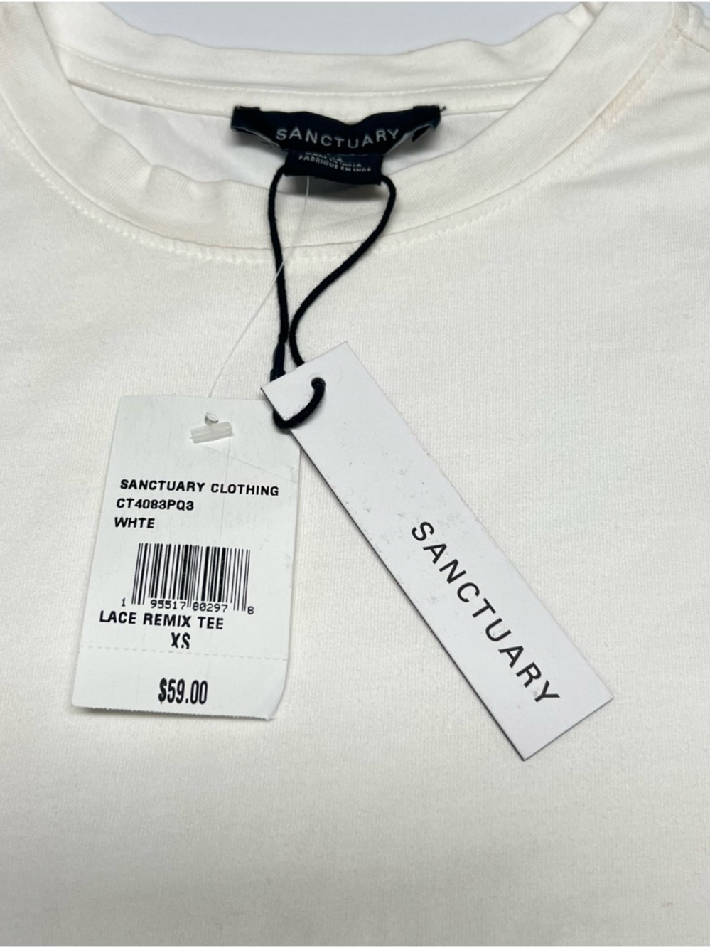 SANCTUARY Lace Tee White Crochet Lace Hem Cotton Top XS NWT Feminine‎ - Picture 4 of 11
